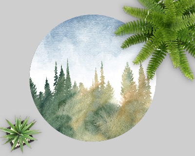 Tapis protège sol rond Paysage forestier à l'aquarelle