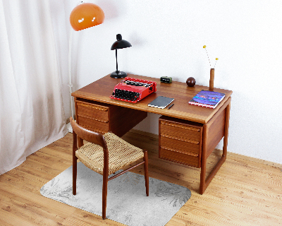 Tapis bureau rectangulaire Béton gris et fleurs