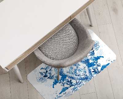 Tapis pour chaise de bureau Gravure sur bois d'oiseaux bleus