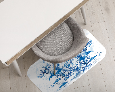 Tapis pour chaise de bureau Gravure sur bois d'oiseaux bleus