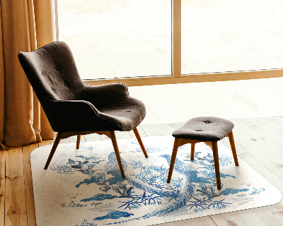 Tapis pour chaise de bureau Gravure sur bois d'oiseaux bleus