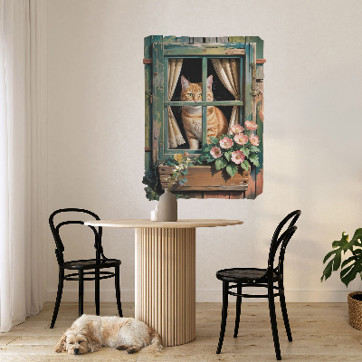 Sticker fenêtre trompe l'oeil 75x100 Chaton à la fenêtre