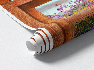 Sticker fenêtre trompe l'oeil 85x130 Fenêtre à fleurs