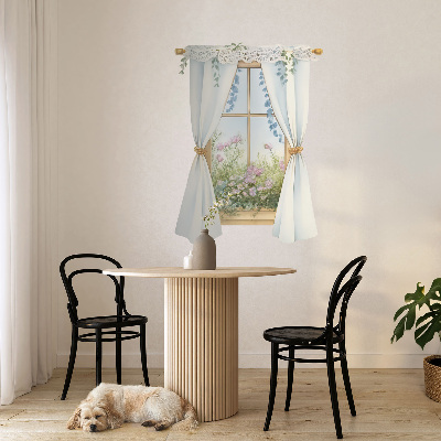 Sticker fenêtre trompe l'oeil 95x130 Rideaux avec vue
