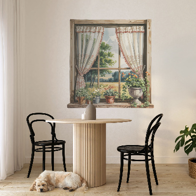 Sticker fenêtre trompe l'oeil 126x130 Fenêtre idyllique