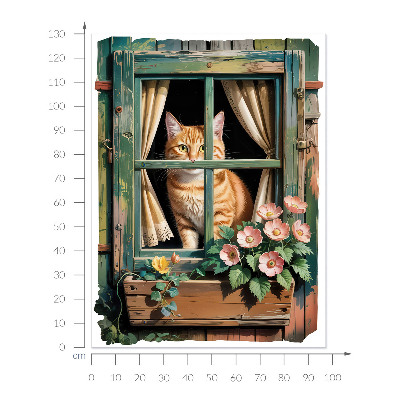 Sticker fenêtre trompe l'oeil 97x130 Chaton à la fenêtre