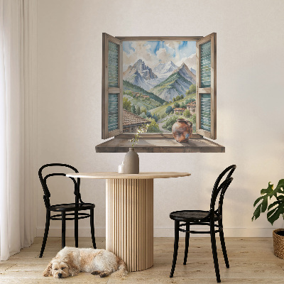 Sticker fenêtre trompe l'oeil 130x120 paysage de montagne