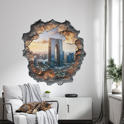 Sticker mural effet trou 3D 58x60 Ville du futur