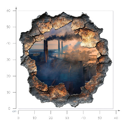 Sticker mural effet trou 3D 58x60 paysage industriel