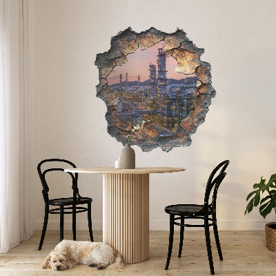 Sticker mural effet trou 3D 58x60 Tours de raffinerie