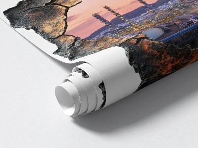 Sticker mural effet trou 3D 58x60 Tours de raffinerie