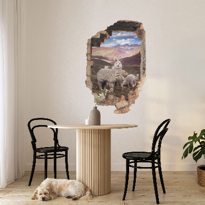 Sticker mural effet trou 3D 40x60 montagnes d'alpagas