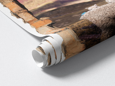 Sticker mural effet trou 3D 40x60 montagnes d'alpagas