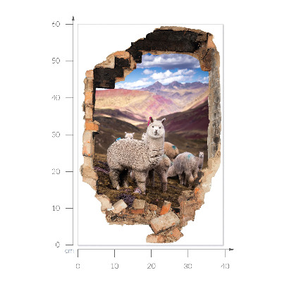 Sticker mural effet trou 3D 40x60 montagnes d'alpagas