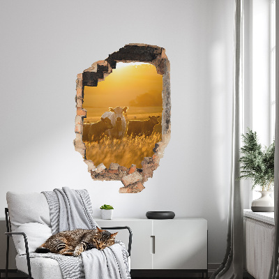 Sticker mural effet trou 3D 40x60 paysage rural