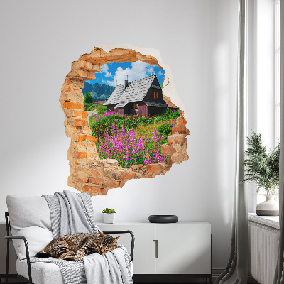 Sticker mural effet trou 3D 51x60 paysage rustique