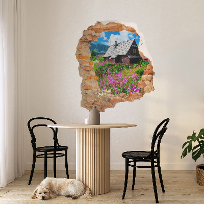 Sticker mural effet trou 3D 51x60 paysage rustique