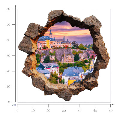 Sticker mural effet trou 3D 60x60 fenêtre en pierre