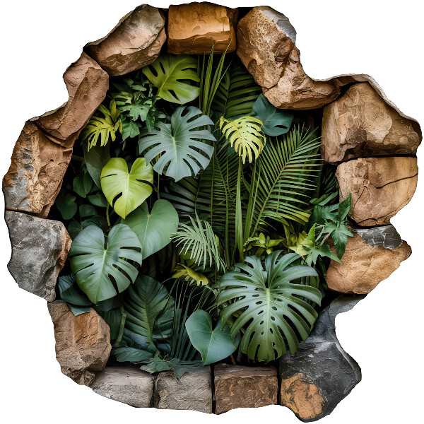 Sticker mural effet trou 3D 60x60 oasis tropicale
