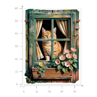 Fausse fenêtre trompe l'oeil 45x60 Chaton à la fenêtre