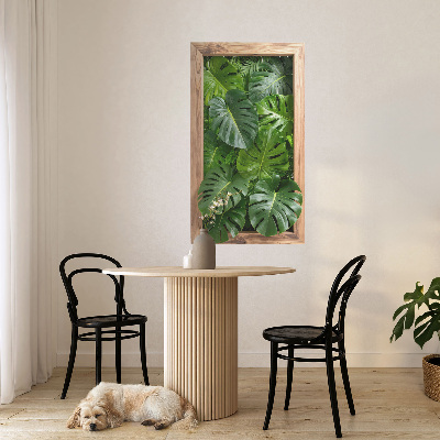 Fausse fenêtre trompe l'oeil 34x60 feuilles de Monstera