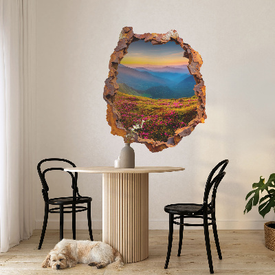 Sticker mural effet trou 3D 50x60 Montagnes de fleurs