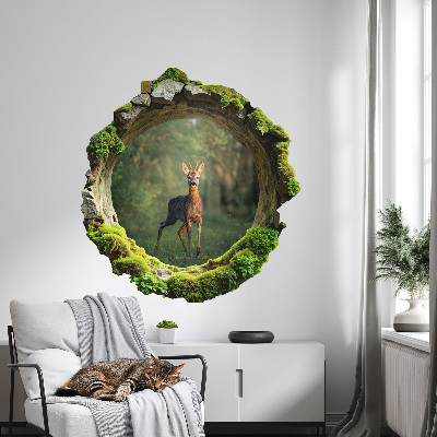 Sticker mural effet trou 3D 56x60 idylle forestière
