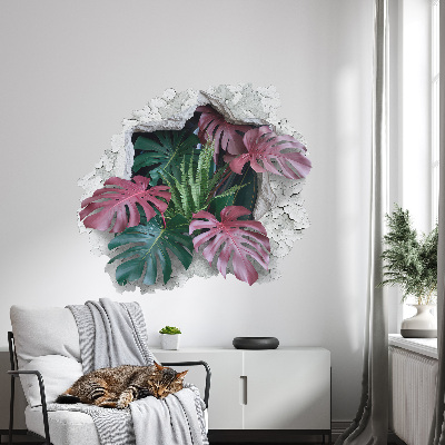 Sticker mural effet trou 3D 60x54 composition tropicale