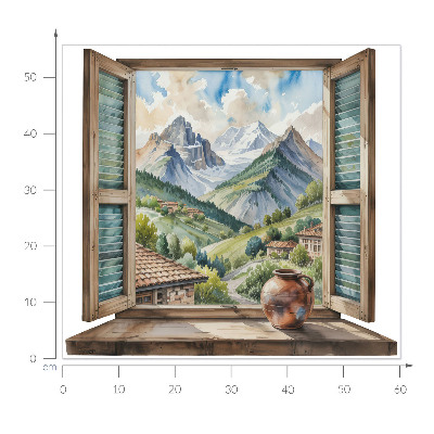 Fausse fenêtre trompe l'oeil 60x55 paysage de montagne