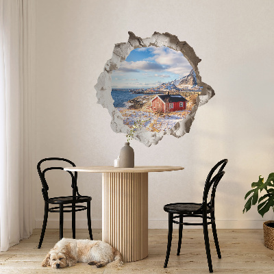 Sticker mural effet trou 3D 60x57 paysage d'hiver