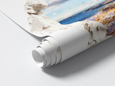 Sticker mural effet trou 3D 60x57 paysage d'hiver