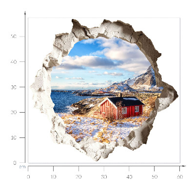 Sticker mural effet trou 3D 60x57 paysage d'hiver