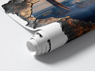 Sticker mural effet trou 3D 77x80 paysage industriel