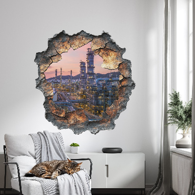 Sticker mural effet trou 3D 78x80 Tours de raffinerie