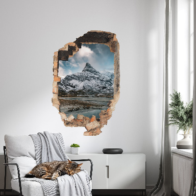 Sticker mural effet trou 3D 53x80 Panorama montagneux