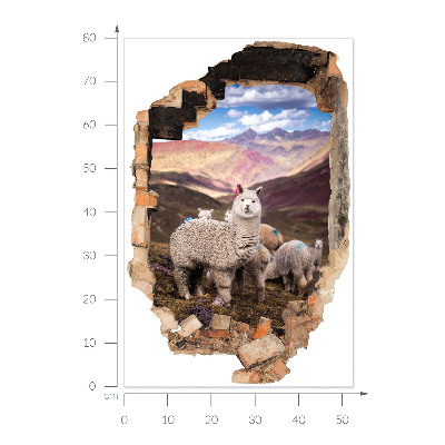 Sticker mural effet trou 3D 53x80 montagnes d'alpagas