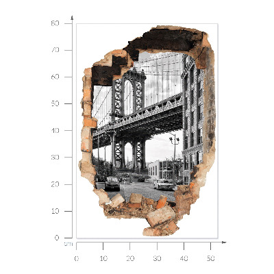 Sticker mural effet trou 3D 53x80 paysage urbain