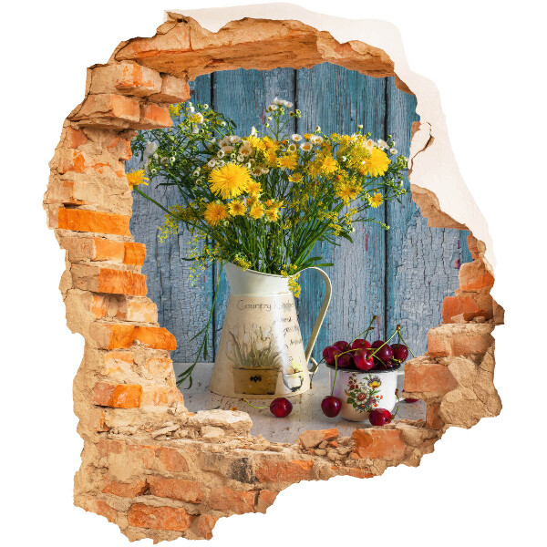 Sticker mural effet trou 3D 68x80 paysage rural