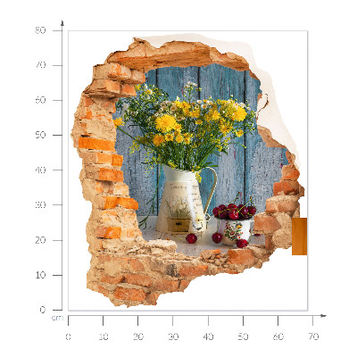 Sticker mural effet trou 3D 68x80 paysage rural