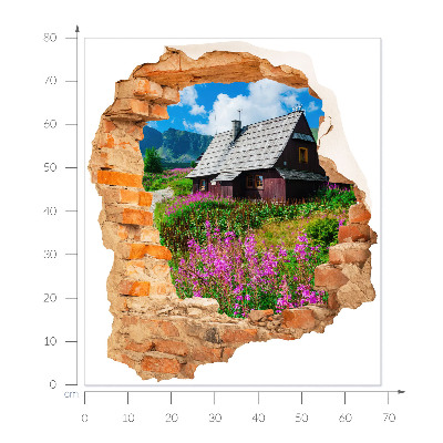 Sticker mural effet trou 3D 68x80 paysage rustique