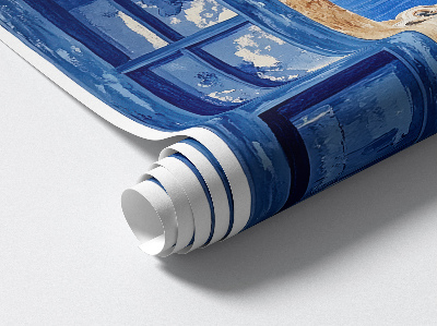 Fausse fenêtre trompe l'oeil 80x46 paysage grec