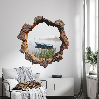 Sticker mural effet trou 3D 80x79 Lac de Pierre