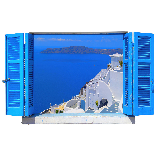 Fausse fenêtre trompe l'oeil 80x49 paysage méditerranéen