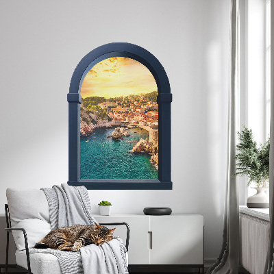 Fausse fenêtre trompe l'oeil 57x80 vue méditerranéenne