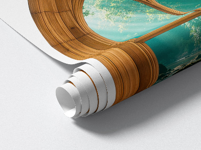 Fausse fenêtre trompe l'oeil 64x80 paysage tropical