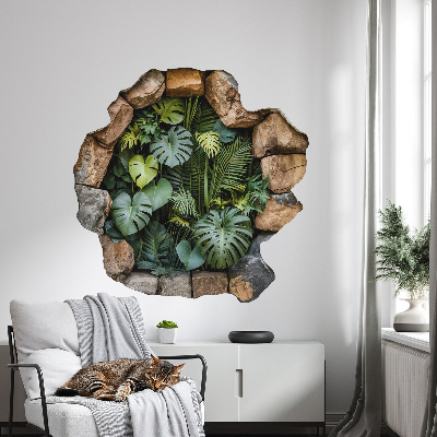 Sticker mural effet trou 3D 80x80 oasis tropicale