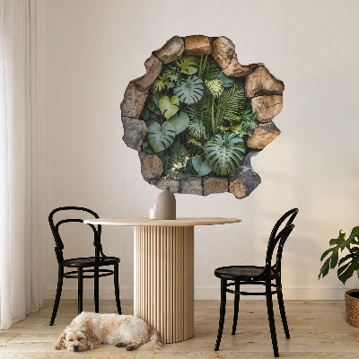 Sticker mural effet trou 3D 80x80 oasis tropicale