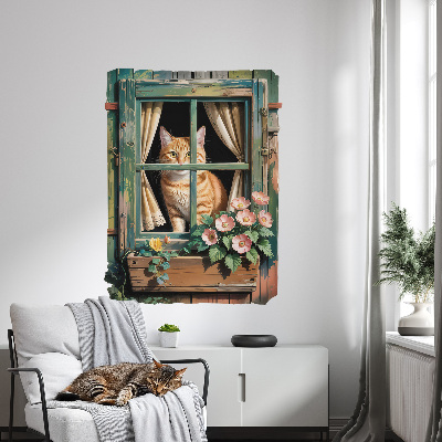 Fausse fenêtre trompe l'oeil 60x80 Chaton à la fenêtre