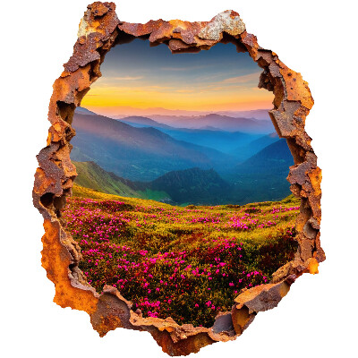 Sticker mural effet trou 3D 66x80 Montagnes de fleurs
