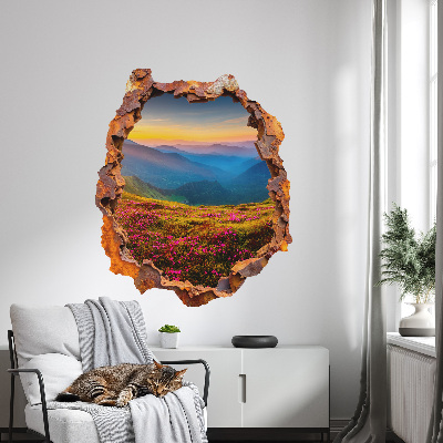 Sticker mural effet trou 3D 66x80 Montagnes de fleurs